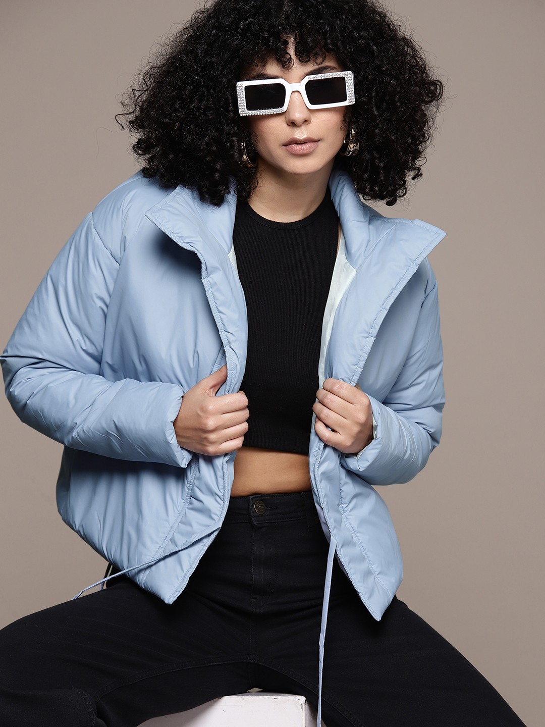 

The Roadster Lifestyle Co. Solid Front-Open Padded Jacket, Blue
