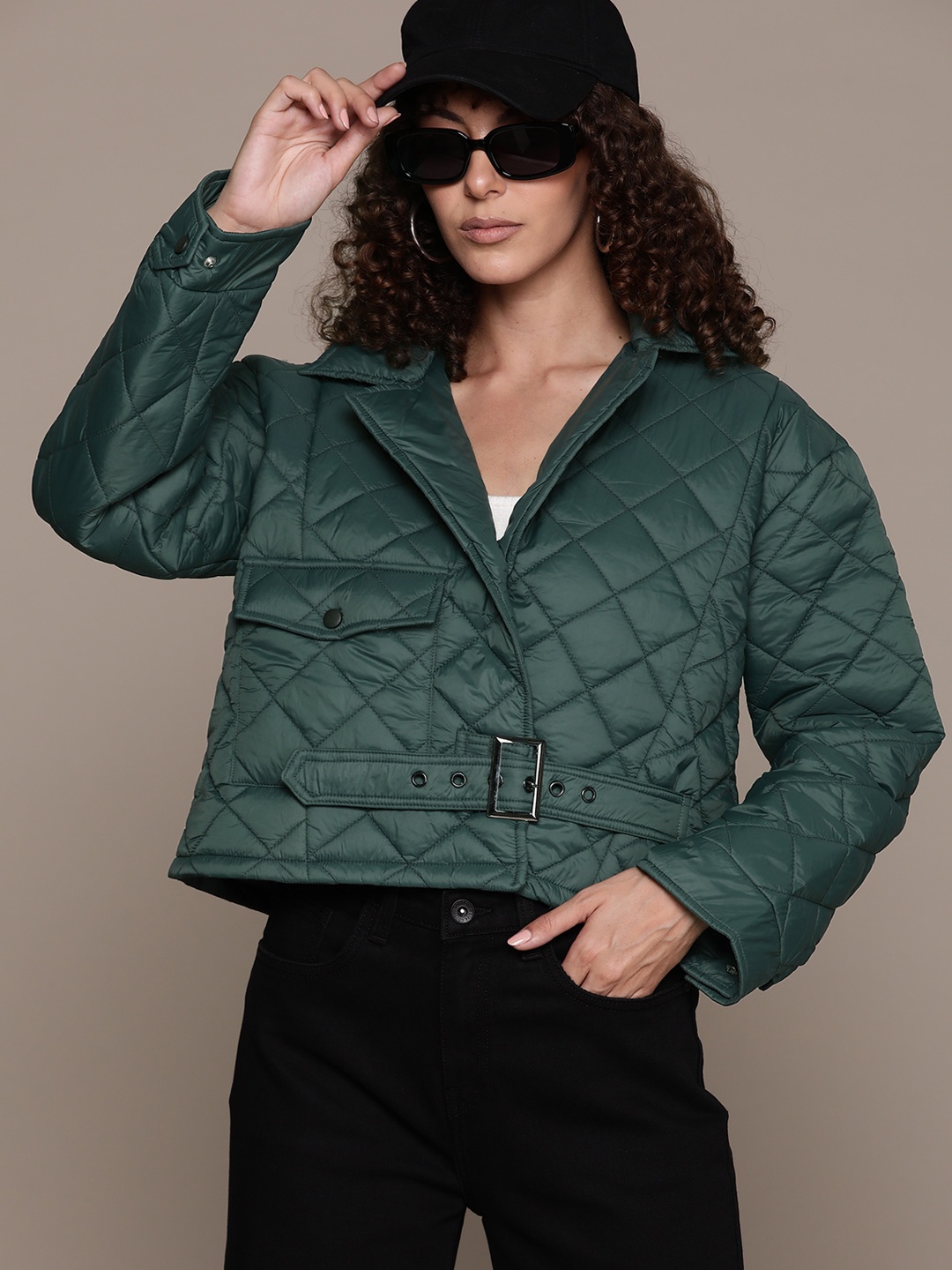 

The Roadster Lifestyle Co. Crop Quilted Jacket, Green