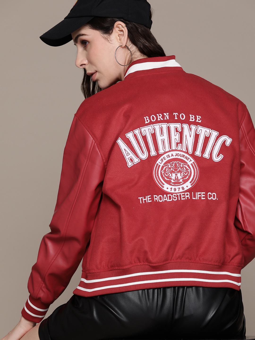 

The Roadster Lifestyle Co. Applique Varsity Jacket, Red