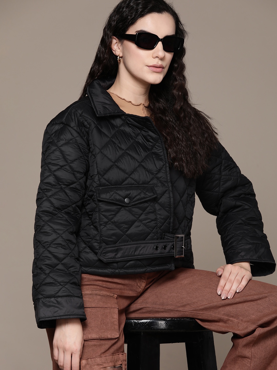 

The Roadster Lifestyle Co. Lapel Collar Quilted Jacket, Black