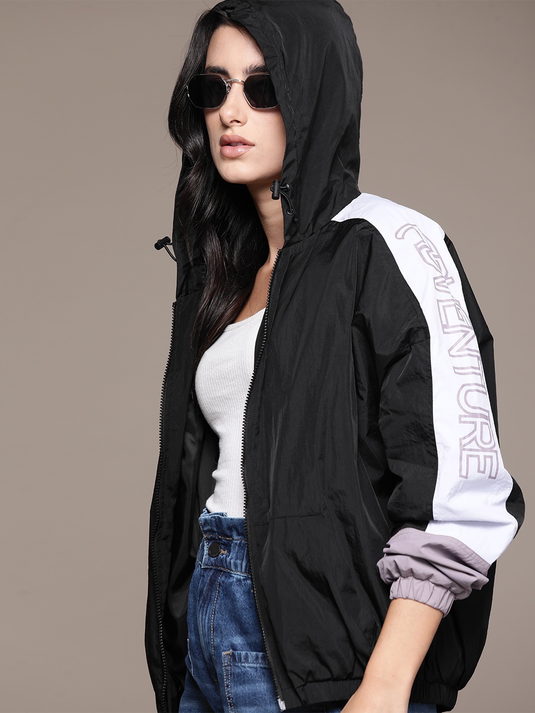 

The Roadster Lifestyle Co. Printed & Colourblocked Detail Windcheater Tailored Jacket, Black