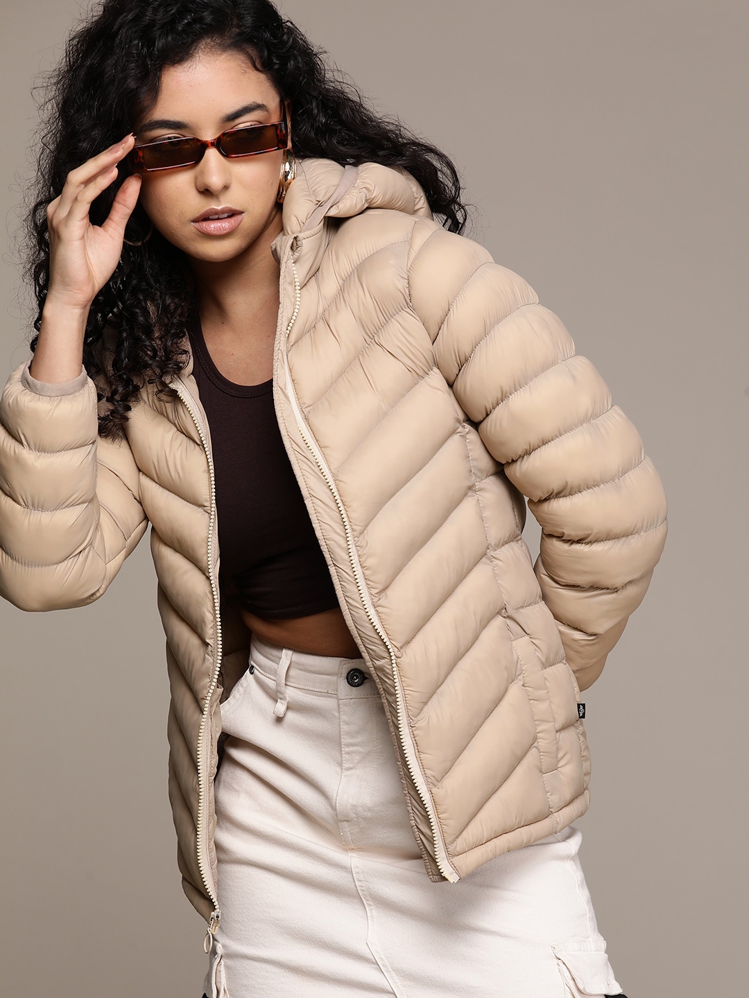 

The Roadster Lifestyle Co. Mock Collar Puffer Jacket, Beige