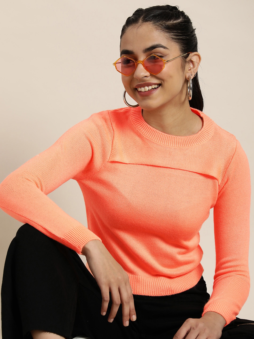 

HERE&NOW Solid Pullover Sweater, Orange