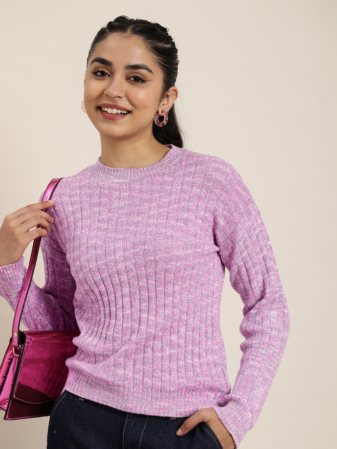 

HERE&NOW Solid Pullover Sweater, Pink