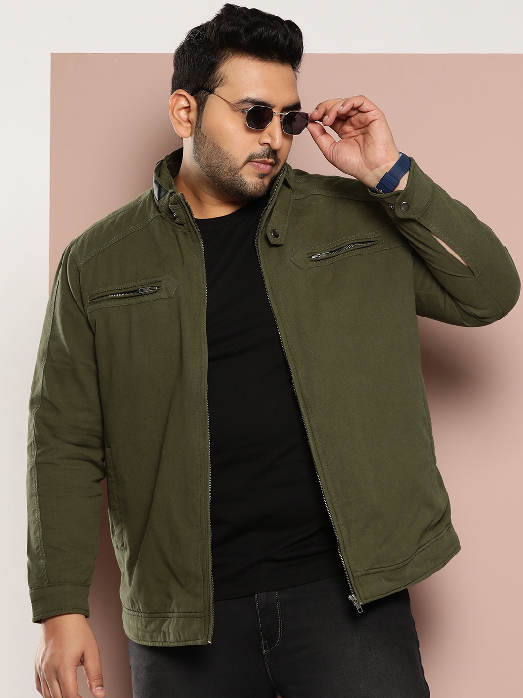 

Sztori Plus Size Cotton Tailored Jacket, Olive