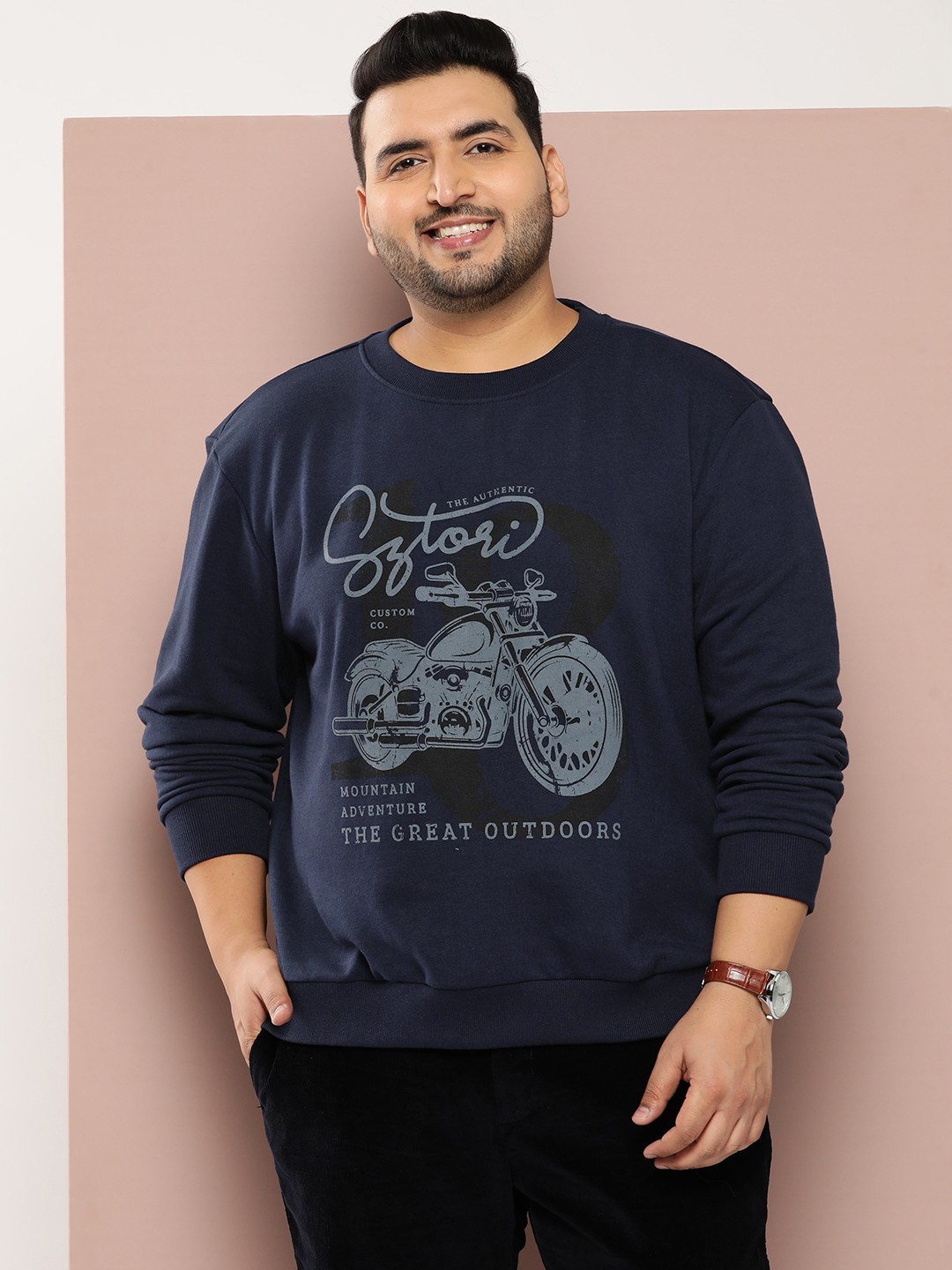 

Sztori Men Plus Size Printed Sweatshirt, Navy blue