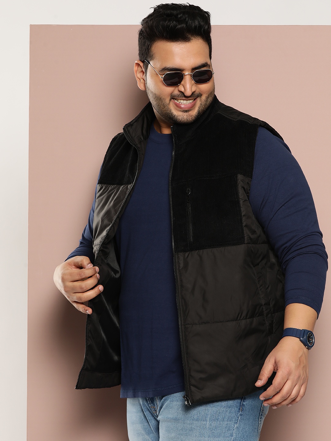 

Sztori Plus Size Colourblocked Gilet Jacket, Black