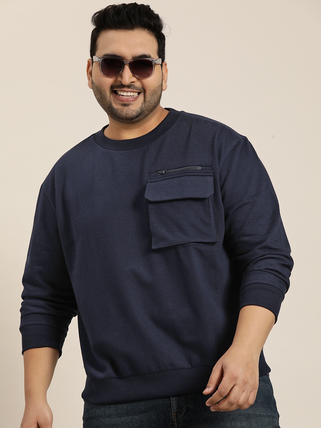 

Sztori Plus Size Relax Fit Pocket Detail Sweatshirt, Navy blue