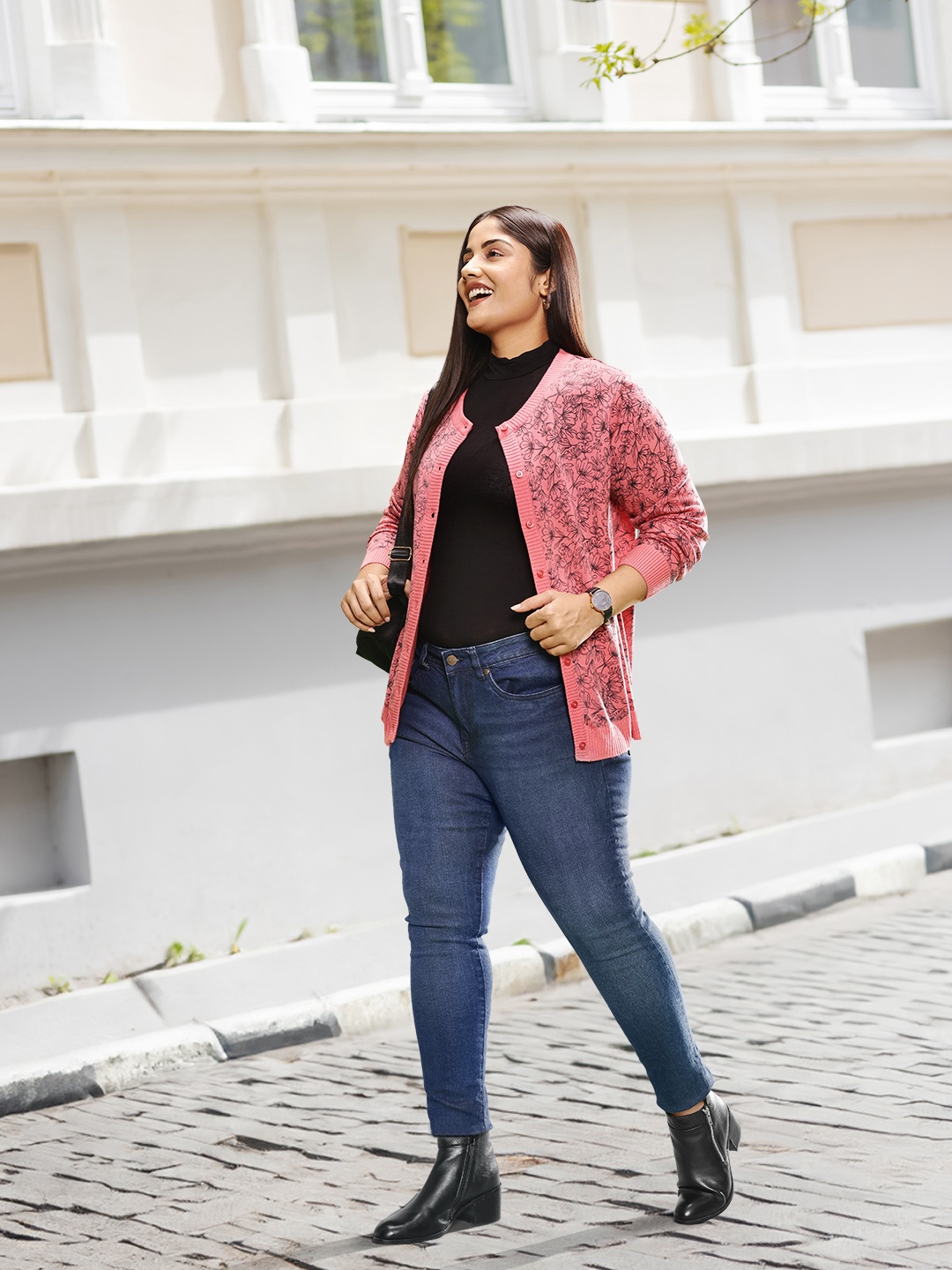 

Sztori Plus Size Floral Print Acrylic Cardigan, Pink