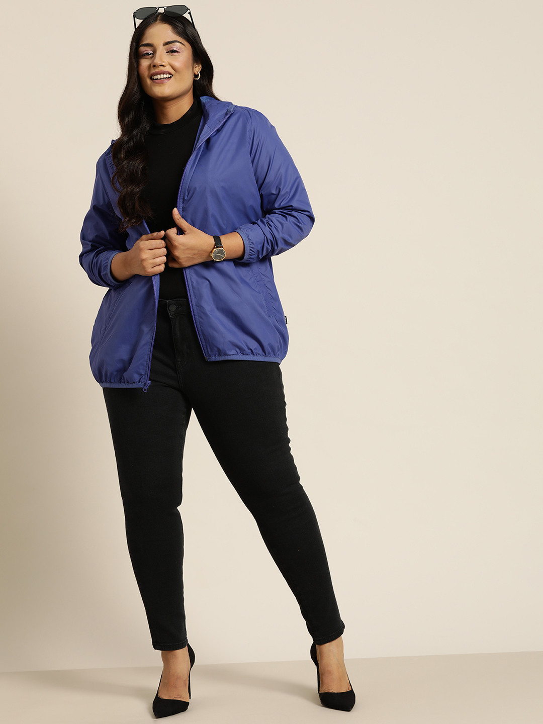 

Sztori Plus Size Hooded Windcheater Tailored Jacket, Blue