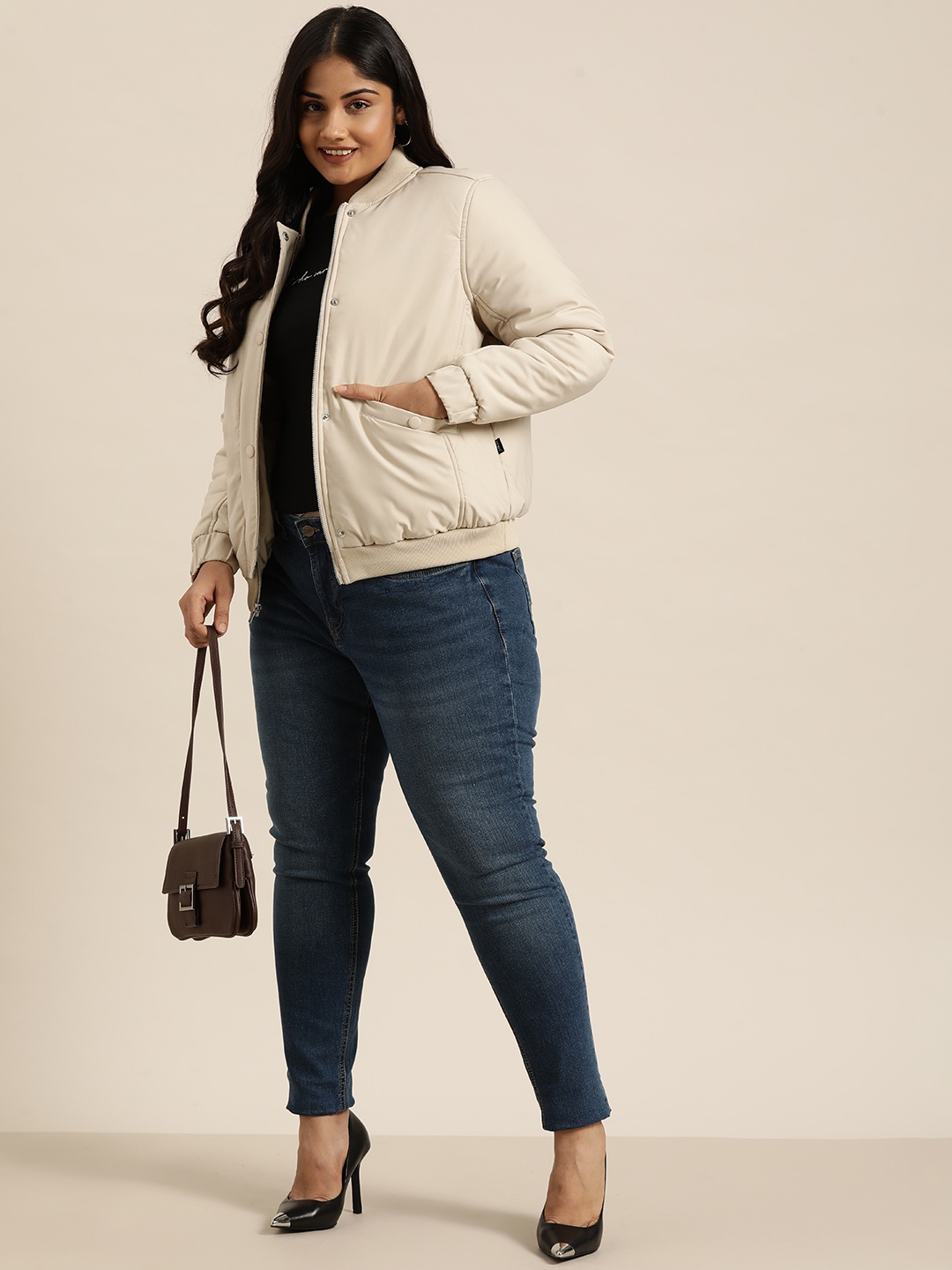 

Sztori Plus Size Padded Bomber Jacket, Off white