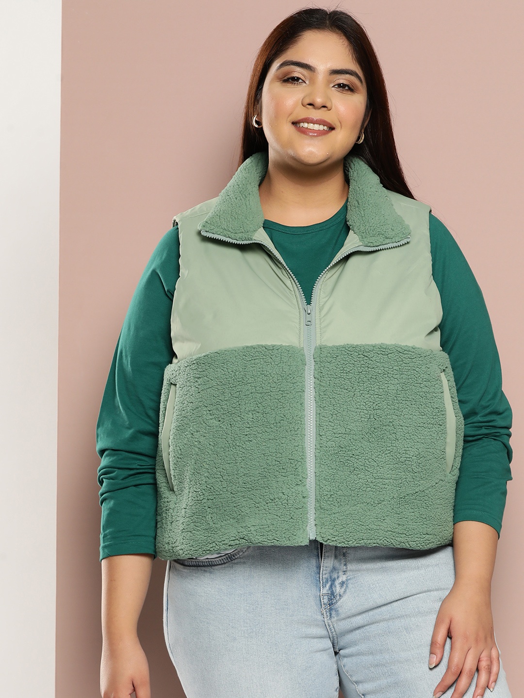 

Sztori Plus Size Colourblocked Tailored Jacket, Green