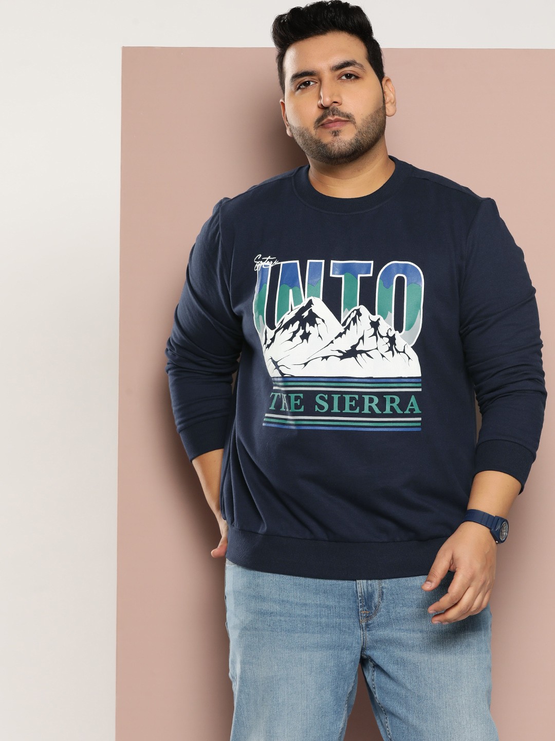 

Sztori Plus Size Printed Sweatshirt, Navy blue