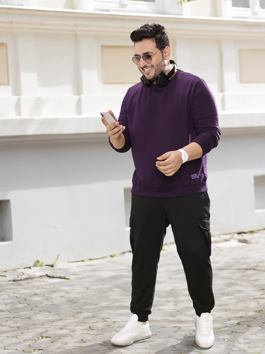 

Sztori Plus Size Men Solid Sweatshirt, Purple