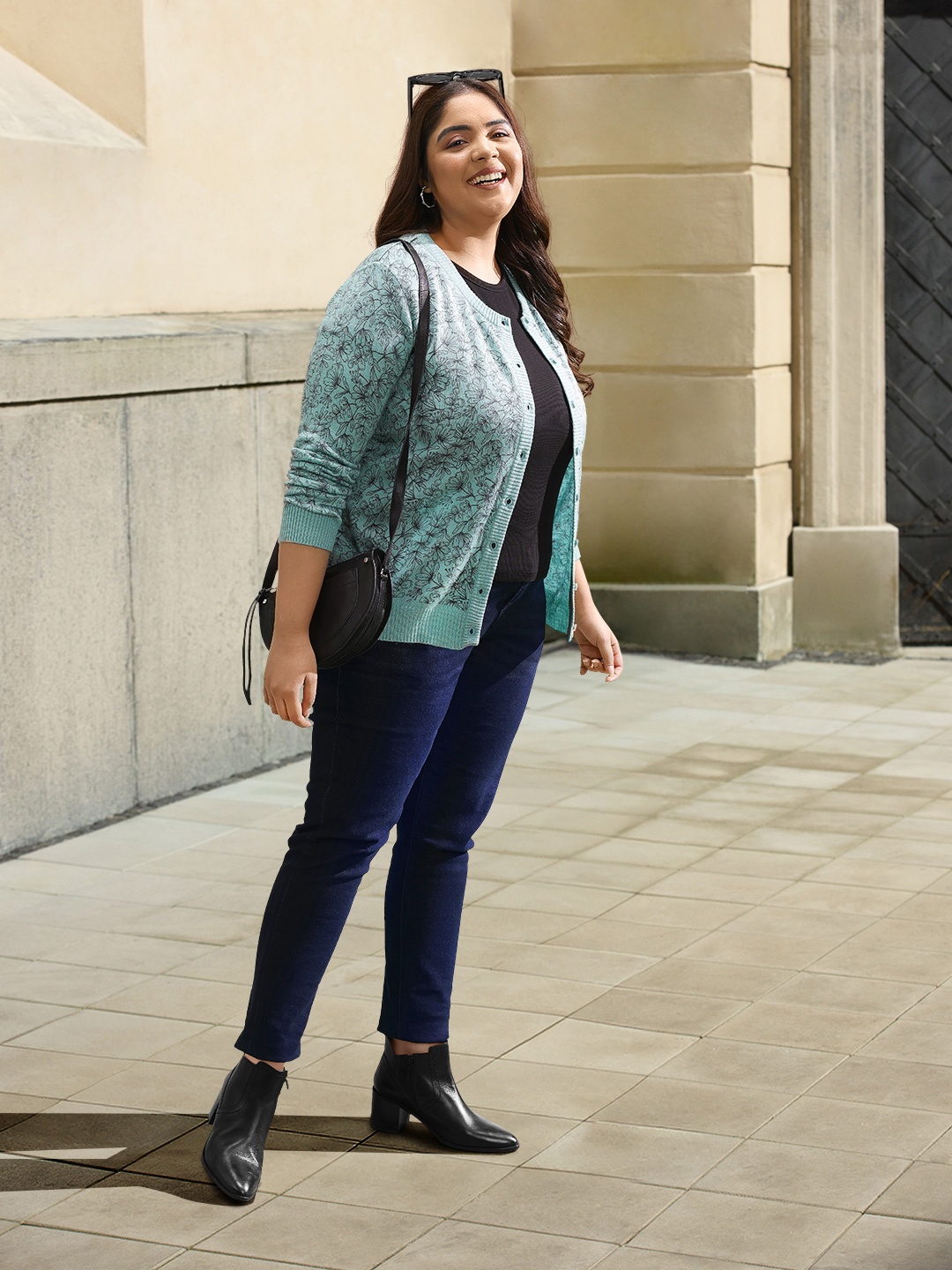 Sztori Plus Size Floral Print Acrylic Cardigan, Green