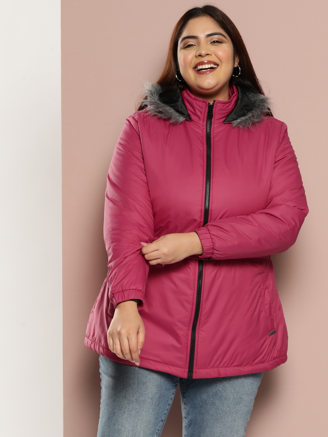 

Sztori Plus Size Parka Hooded Jacket, Fuchsia