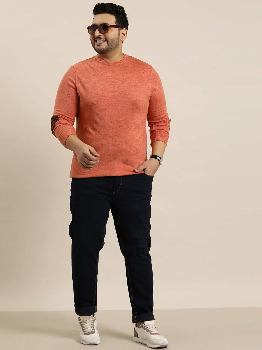 

Sztori Plus Size Elbow Patchwork Acrylic Pullover, Orange