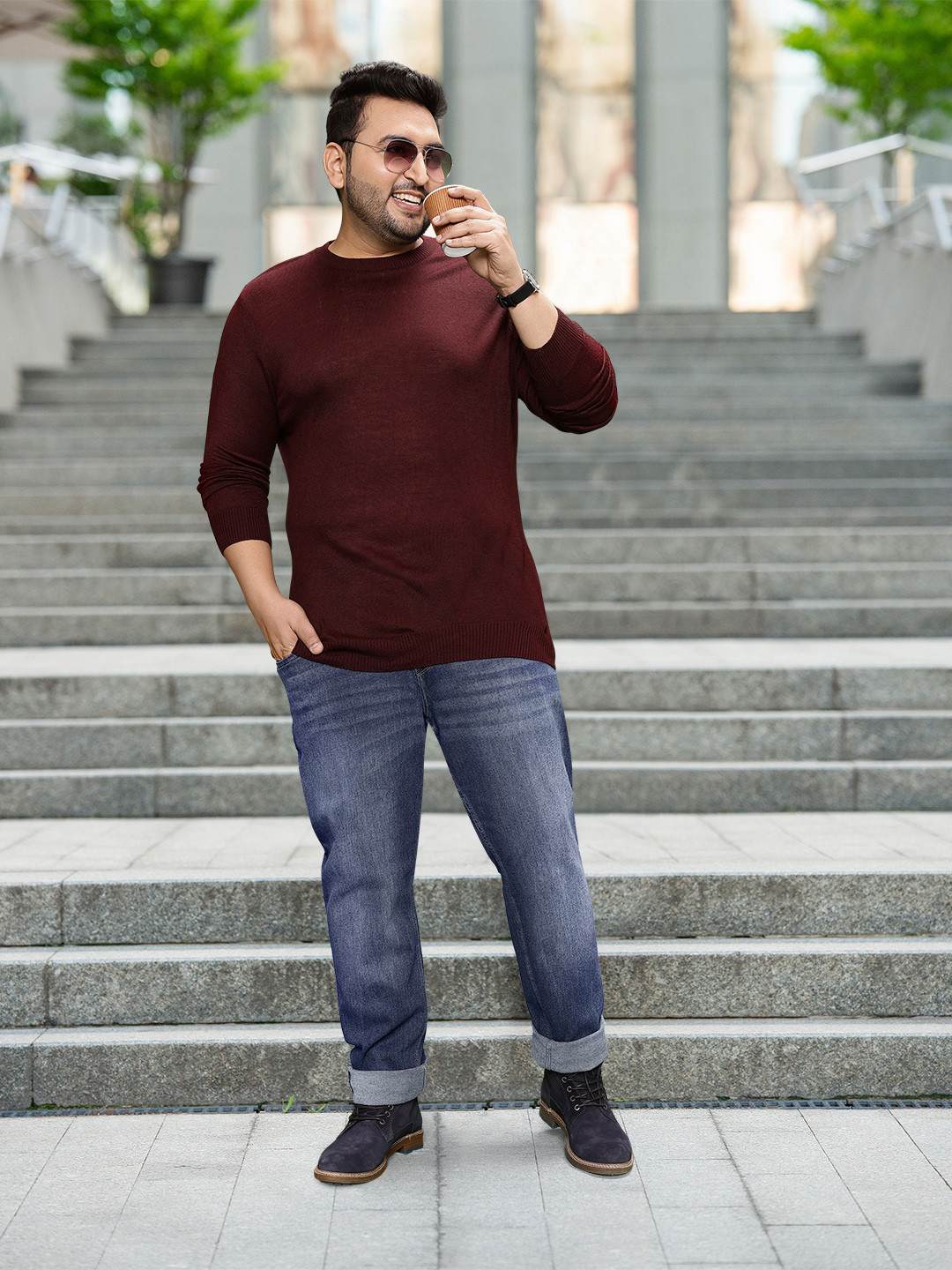

Sztori Plus Size Round Neck Pullover, Burgundy