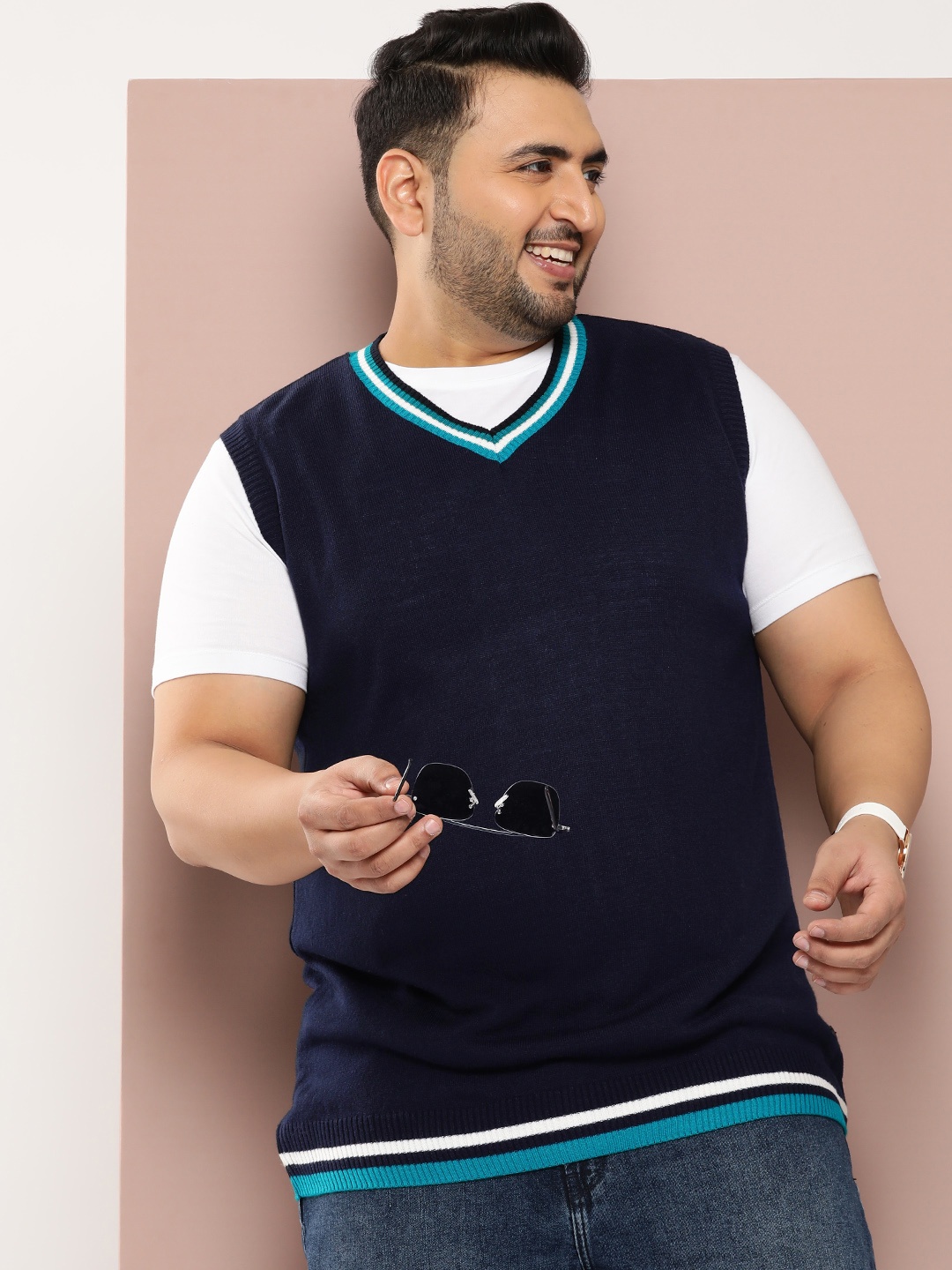 

Sztori Men Plus Size Sweater Vest, Navy blue