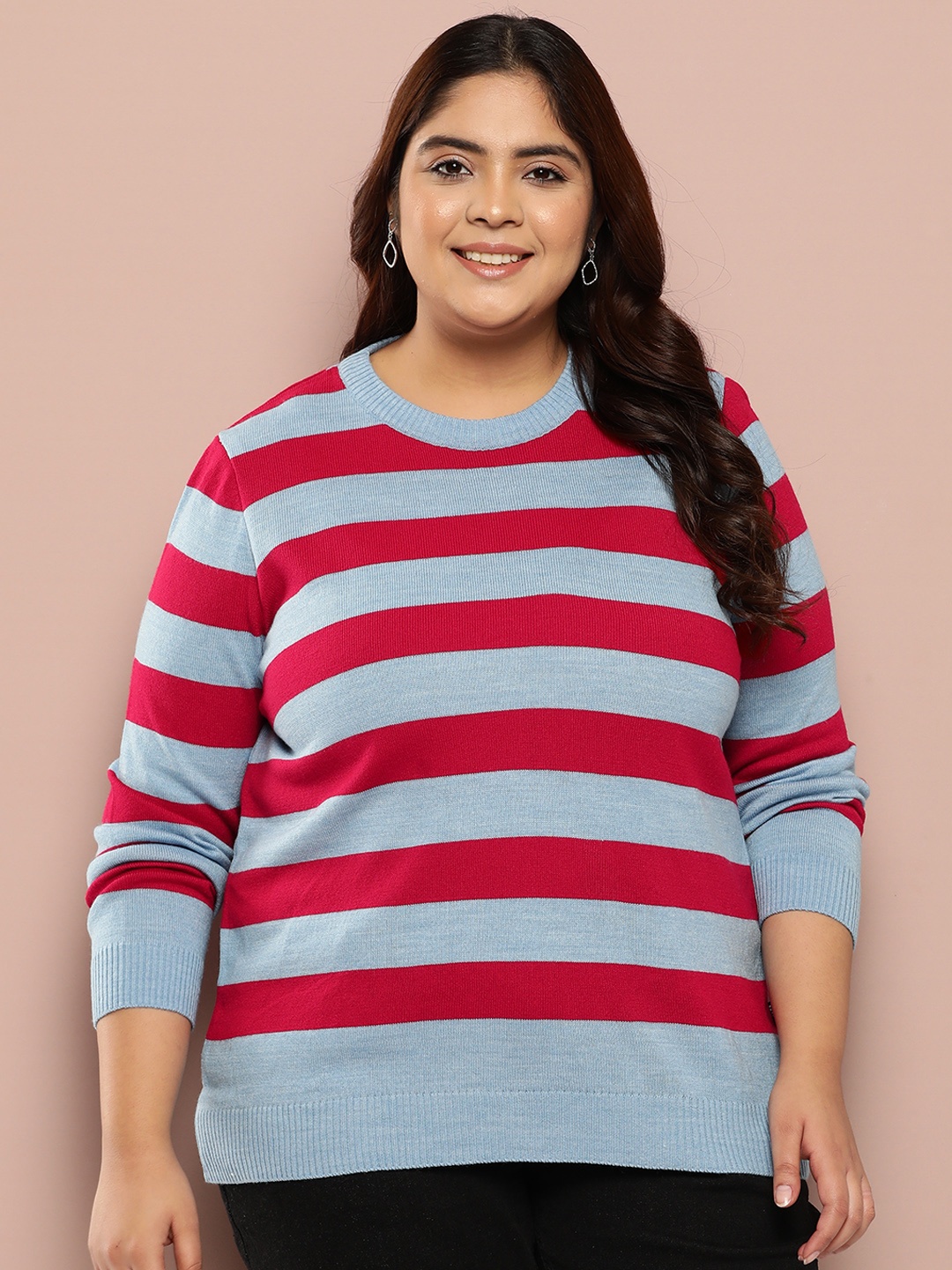 

Sztori Plus Size Striped Pullover, Red