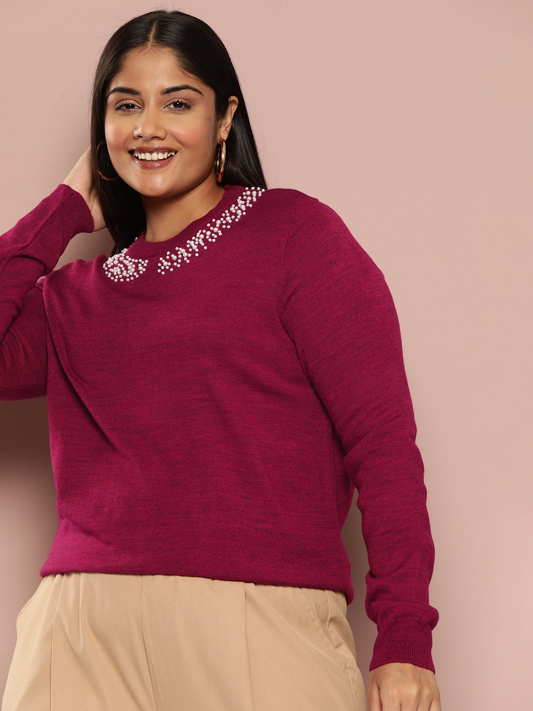 

Sztori Plus Size Embellished Detail Pullover, Magenta