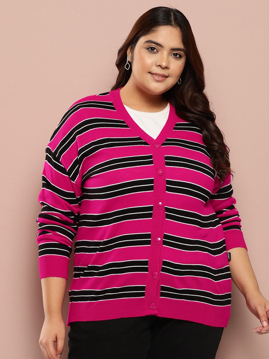 

Sztori Plus Size Striped Cardigan, Pink