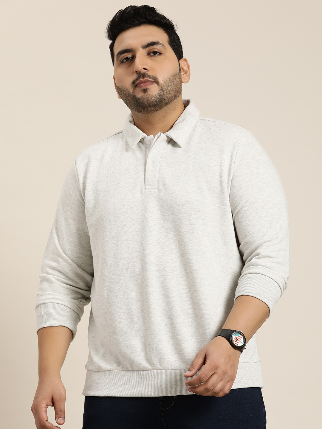 

Sztori Men Plus Size Solid Sweatshirt, Grey melange