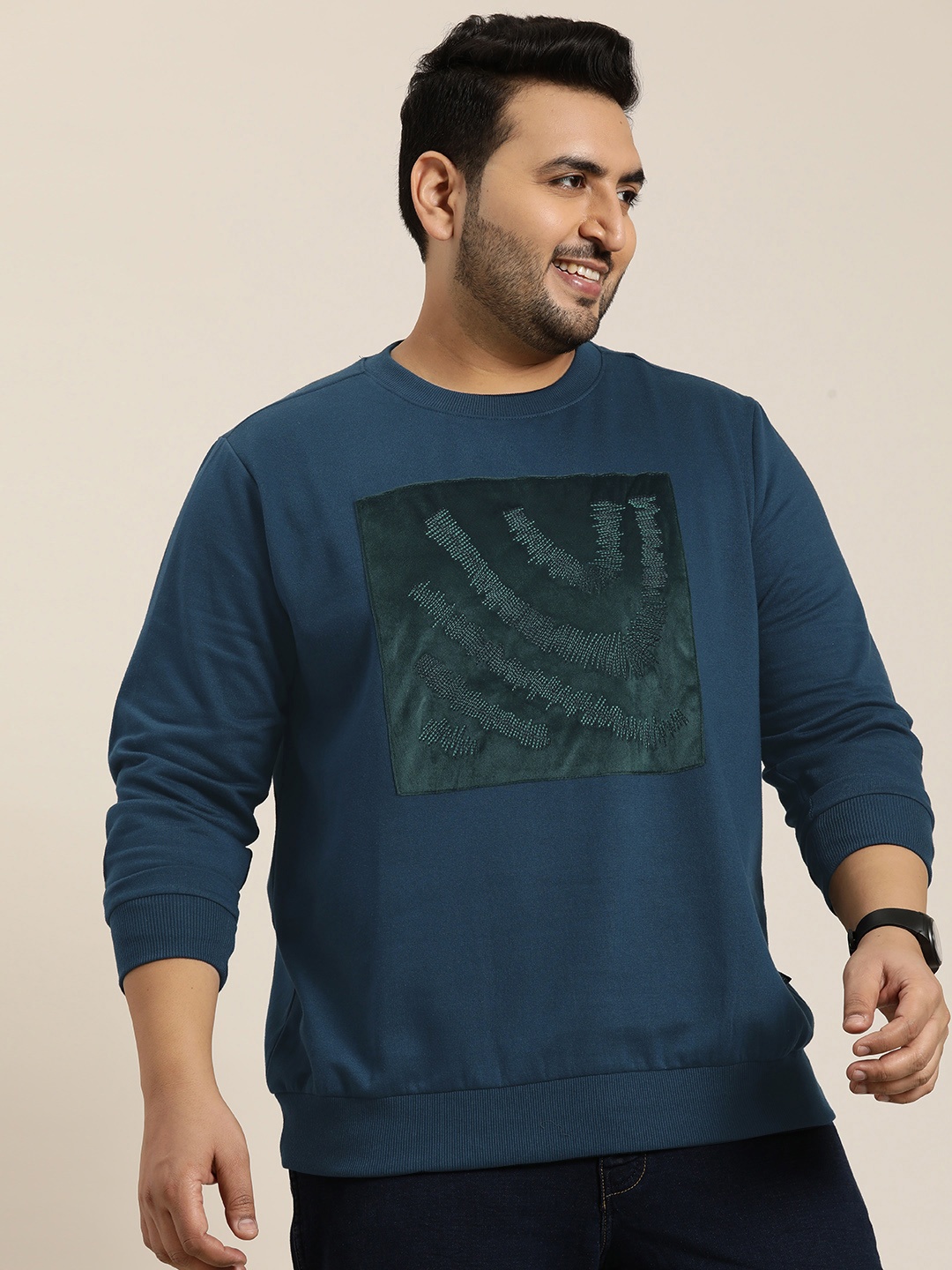 

Sztori Men Plus Size Patchwork Sweatshirt, Navy blue