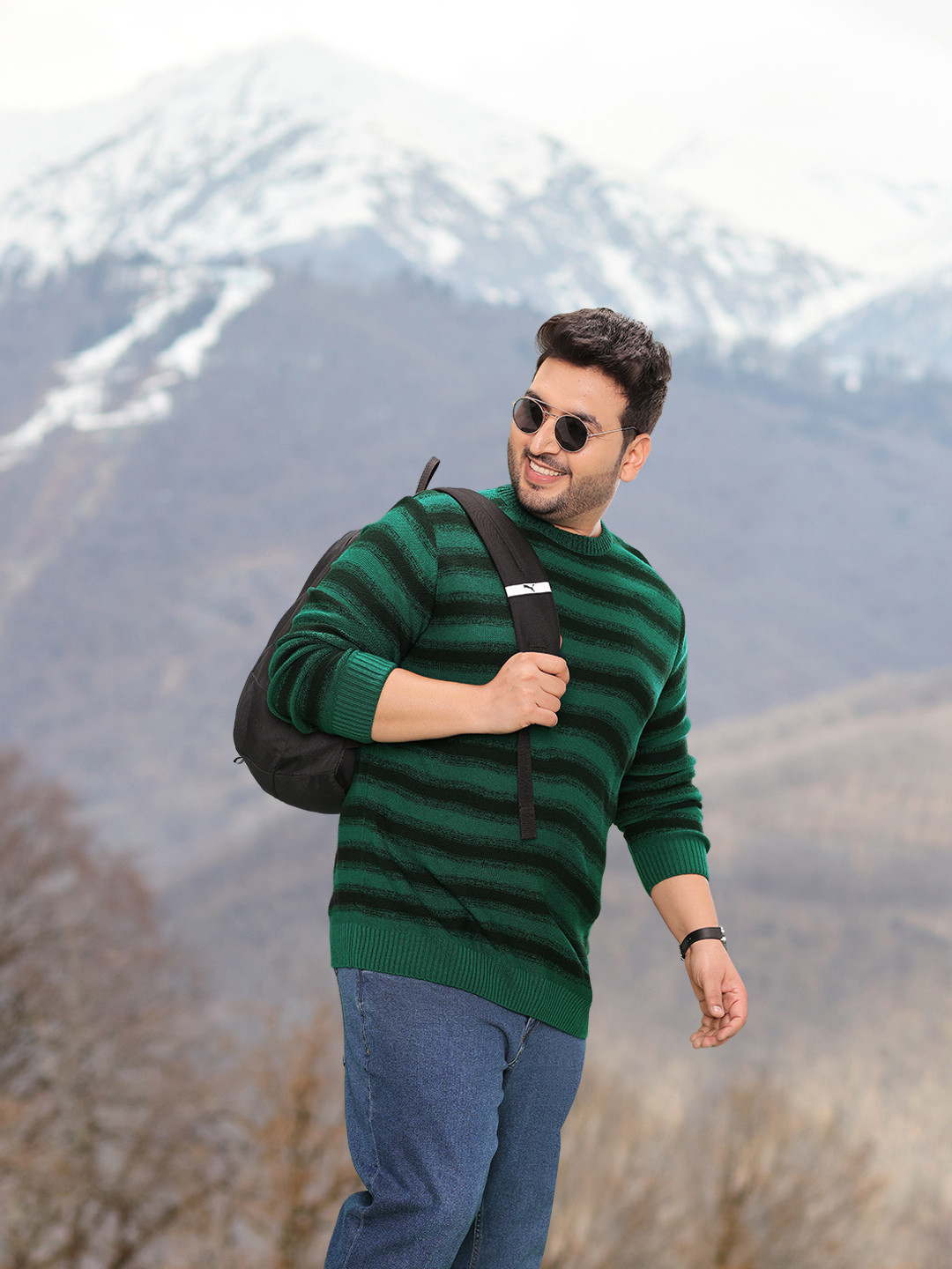 

Sztori Plus Size Acrylic Striped Pullover, Green