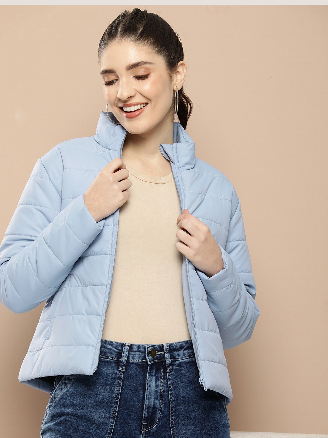 

HERE&NOW Mock Collar Padded Jacket, Blue
