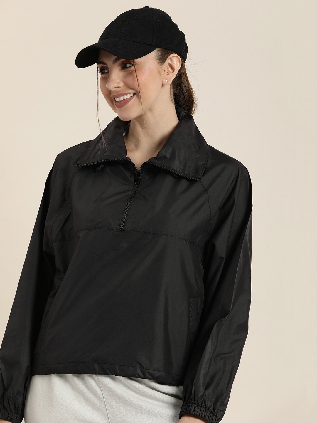 

HERE&NOW Mock Collar Lightweight Sporty Jacket, Black