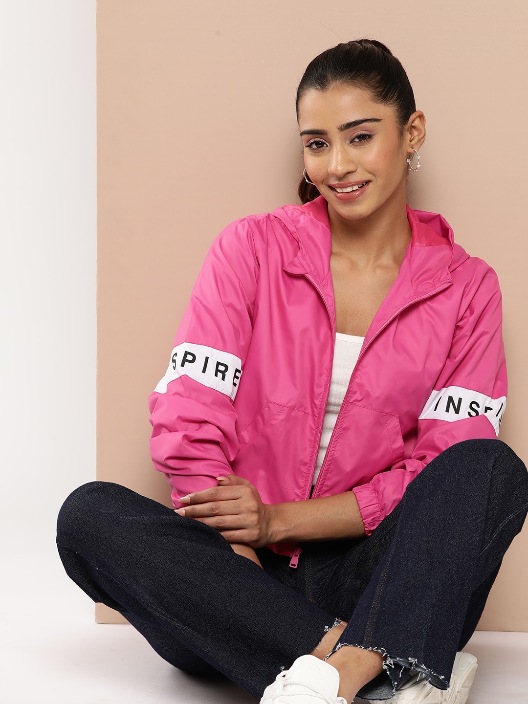 

HERE&NOW Hooded Crop Tailored Jacket, Pink