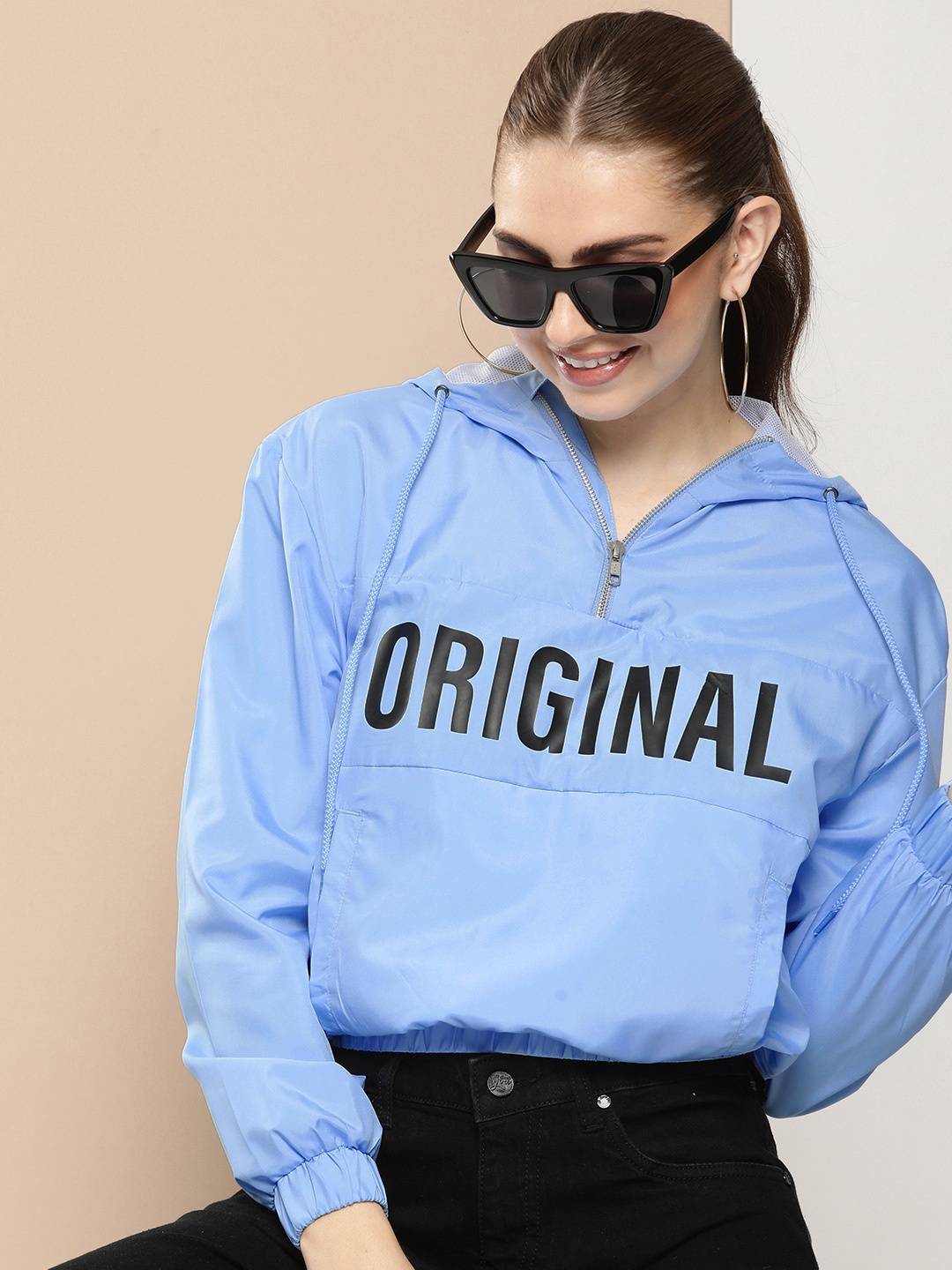 

HERE&NOW Typography Printed Hooded Sporty Jacket, Blue