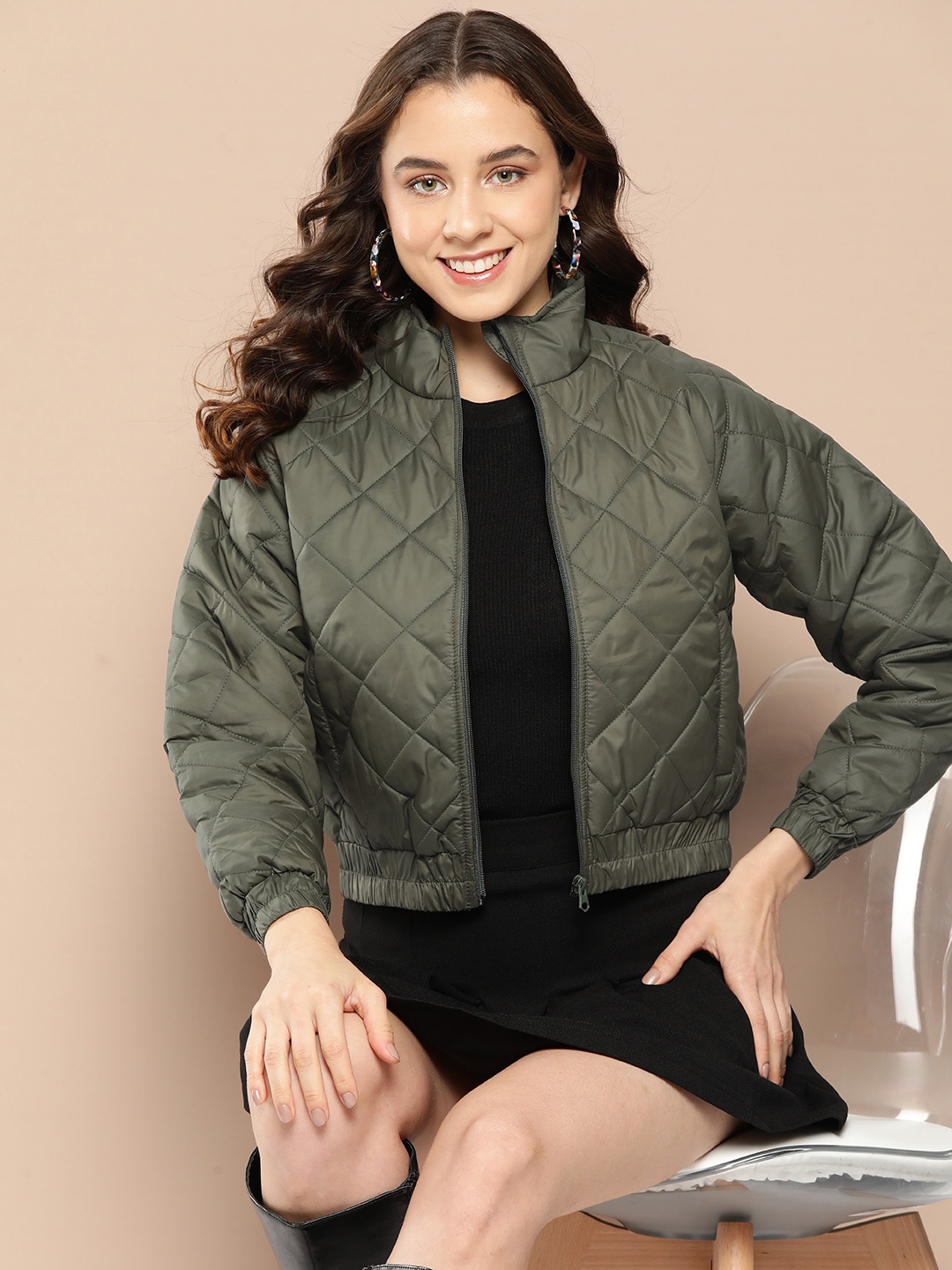 

HERE&NOW Solid Quilted Jacket, Olive