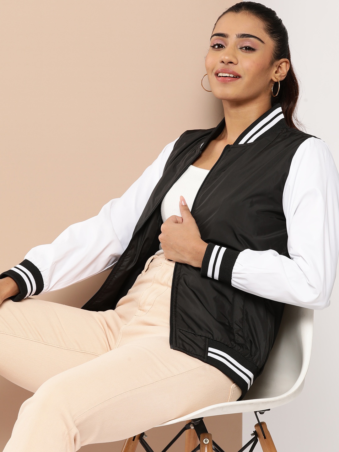 

HERE&NOW Solid Varsity Jacket, Black