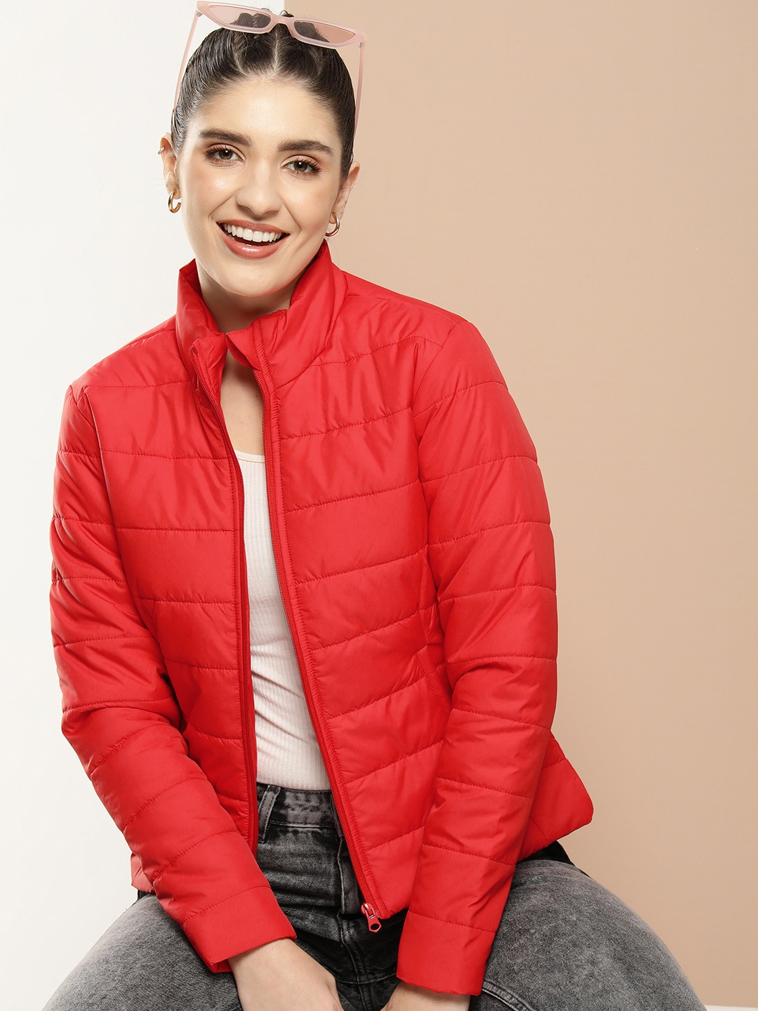 

HERE&NOW Mock Collar Padded Jacket, Red