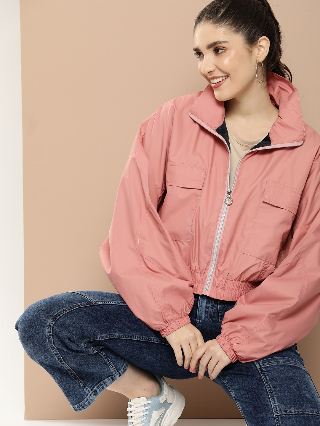 

HERE&NOW Mock Collar Tailored Jacket, Pink