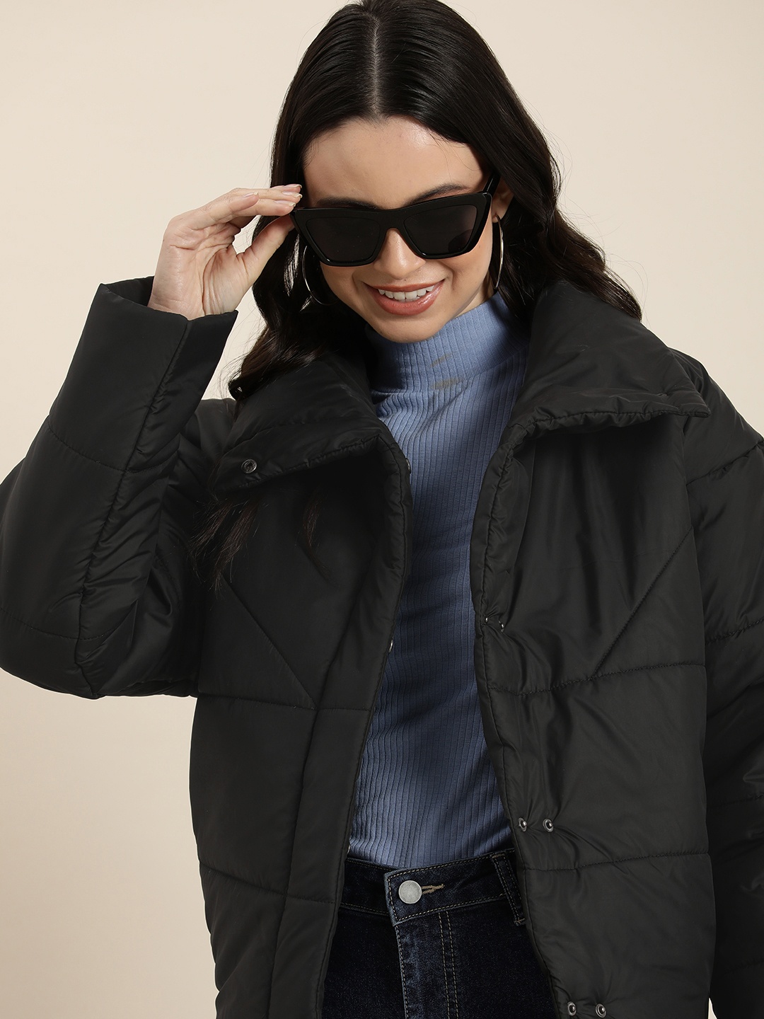 

HERE&NOW Women Solid Padded Jacket, Black