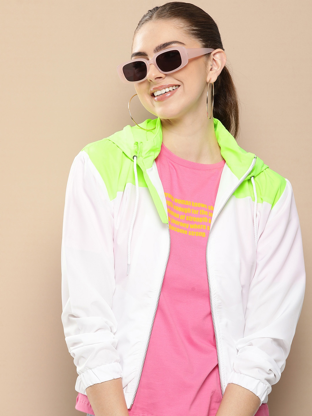 

HERE&NOW Colourblocked Hooded Sporty Jacket, White