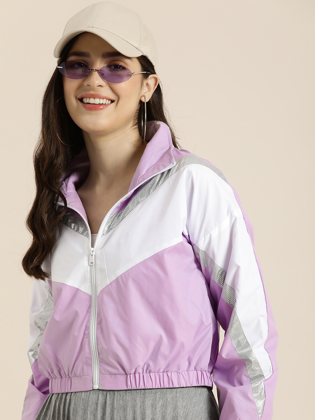 

HERE&NOW Colourblocked Crop Open Front Jacket, Lavender