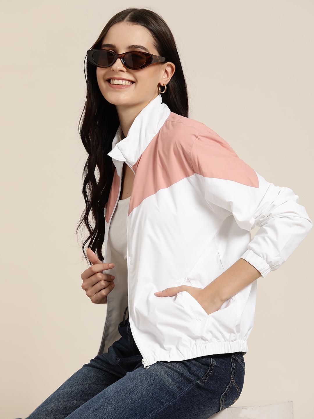 

HERE&NOW Colourblocked Bomber Jacket, White