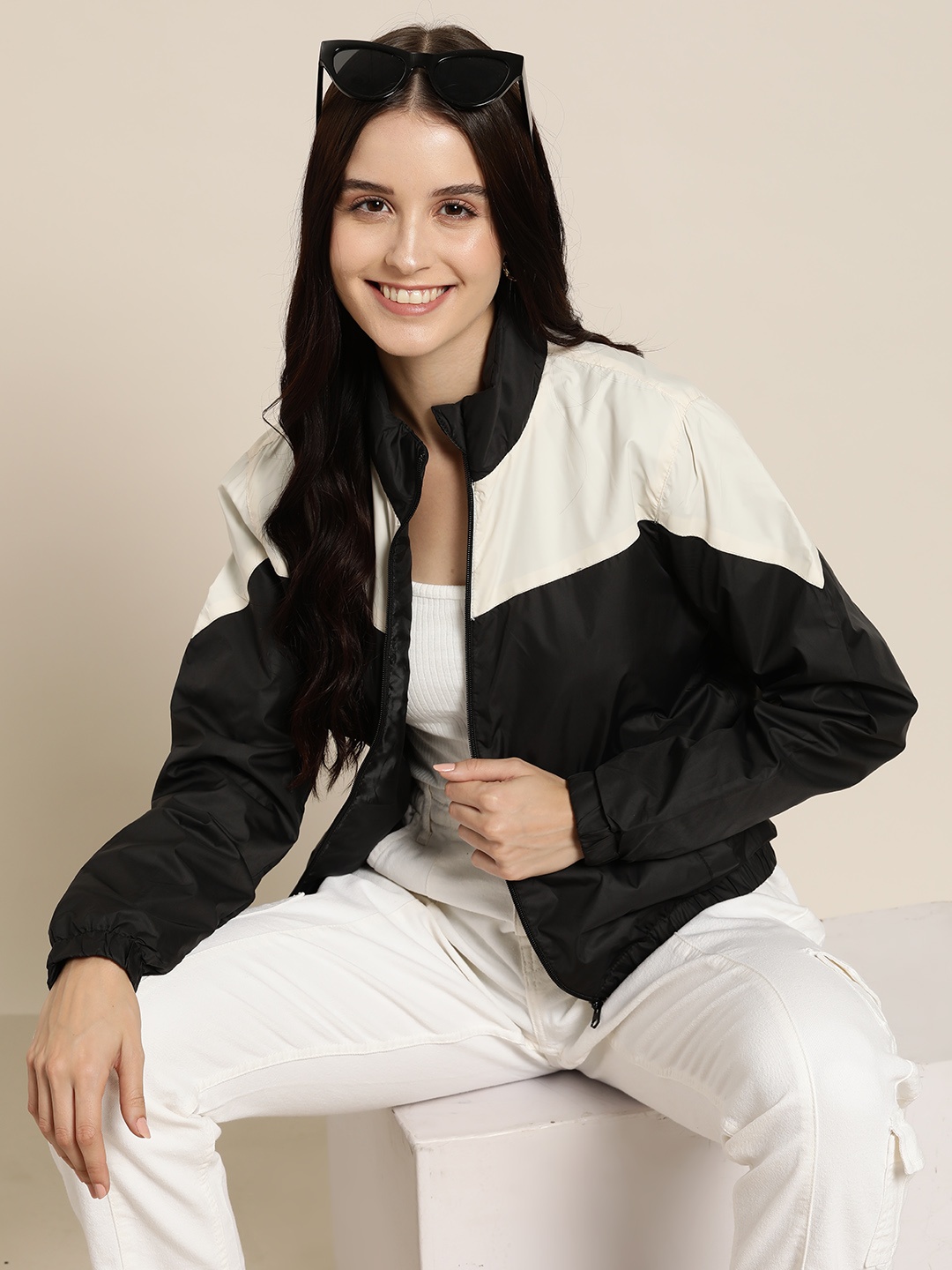 

HERE&NOW Colourblocked Bomber Jacket, Black