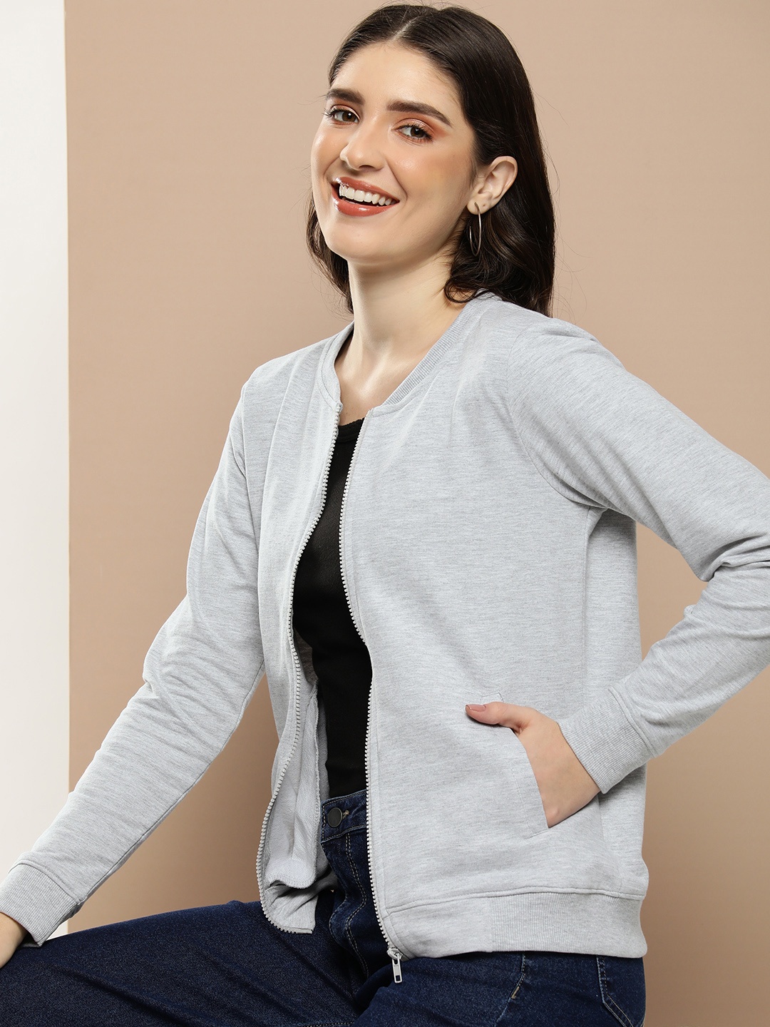 

HERE&NOW Solid Front-Open Sweatshirt, Grey