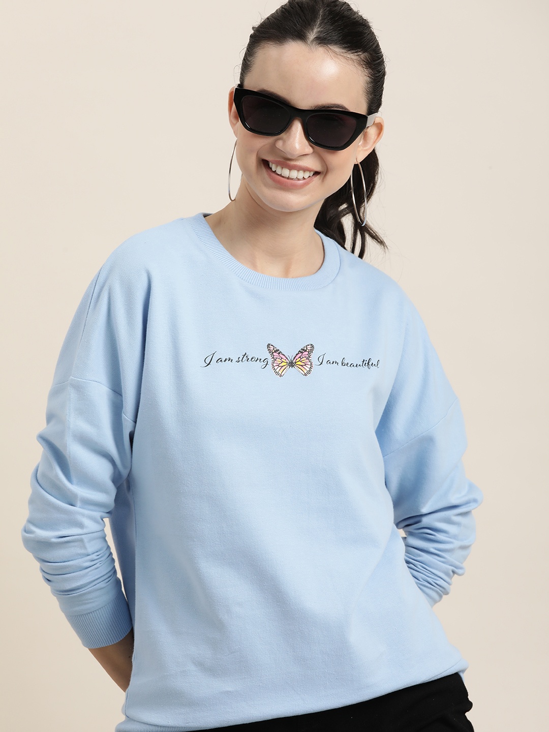 

HERE&NOW Pure Cotton Typography Printed Casual Sweatshirt, Blue