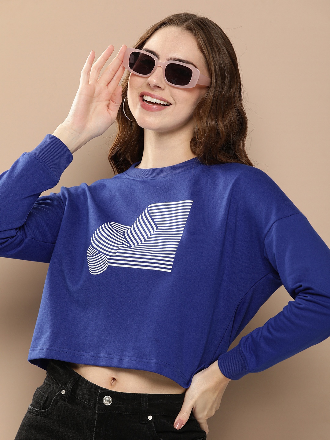 

HERE&NOW Round Neck Printed Sweatshirt, Blue