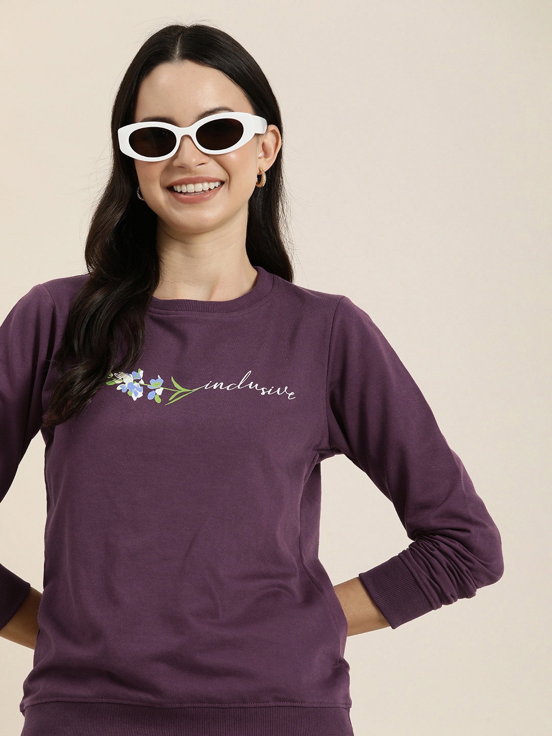 

HERE&NOW Round Neck Printed Sweatshirt, Purple