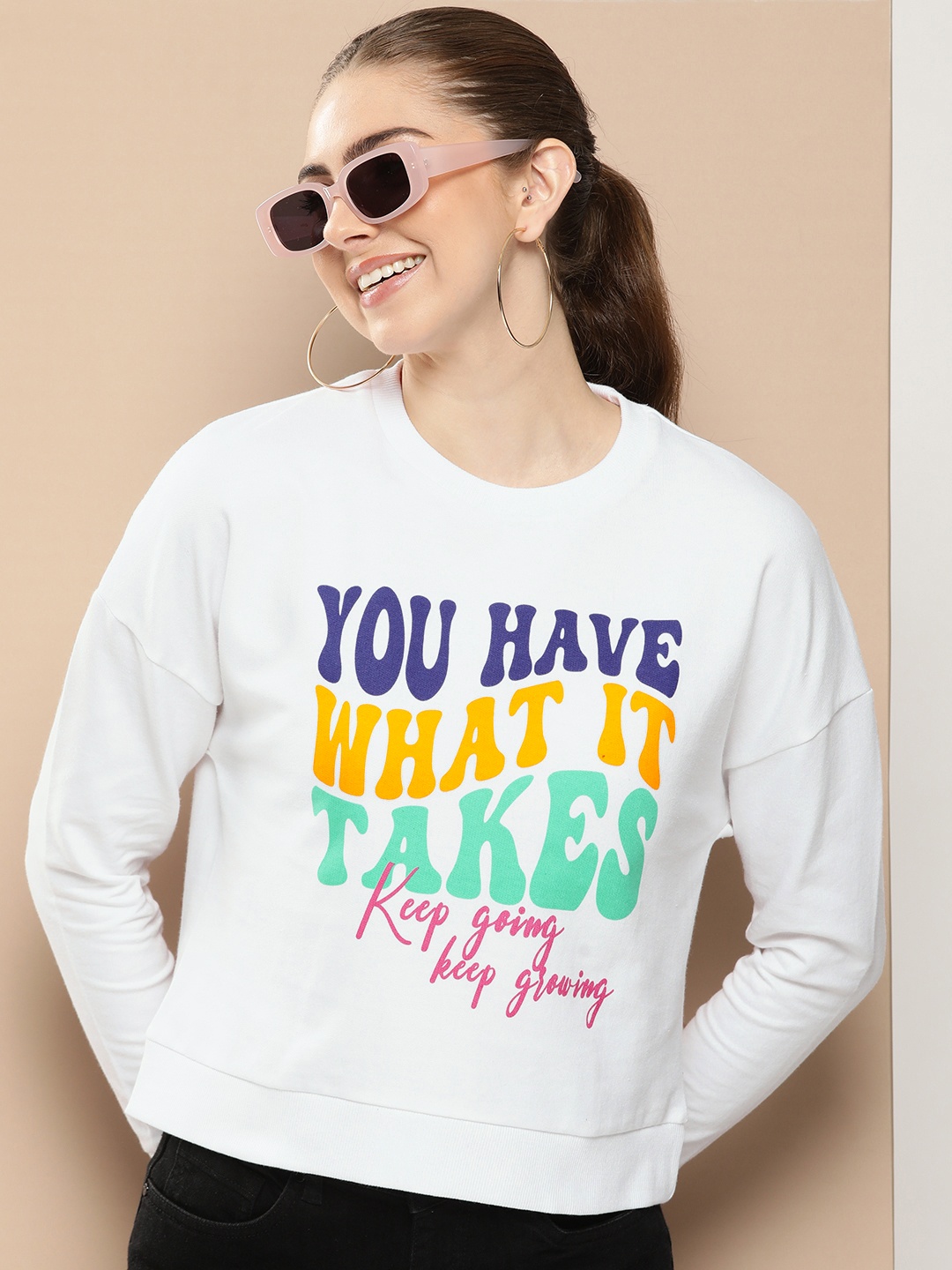 HERE&NOW Typography Printed Pure Cotton Sweatshirt, White