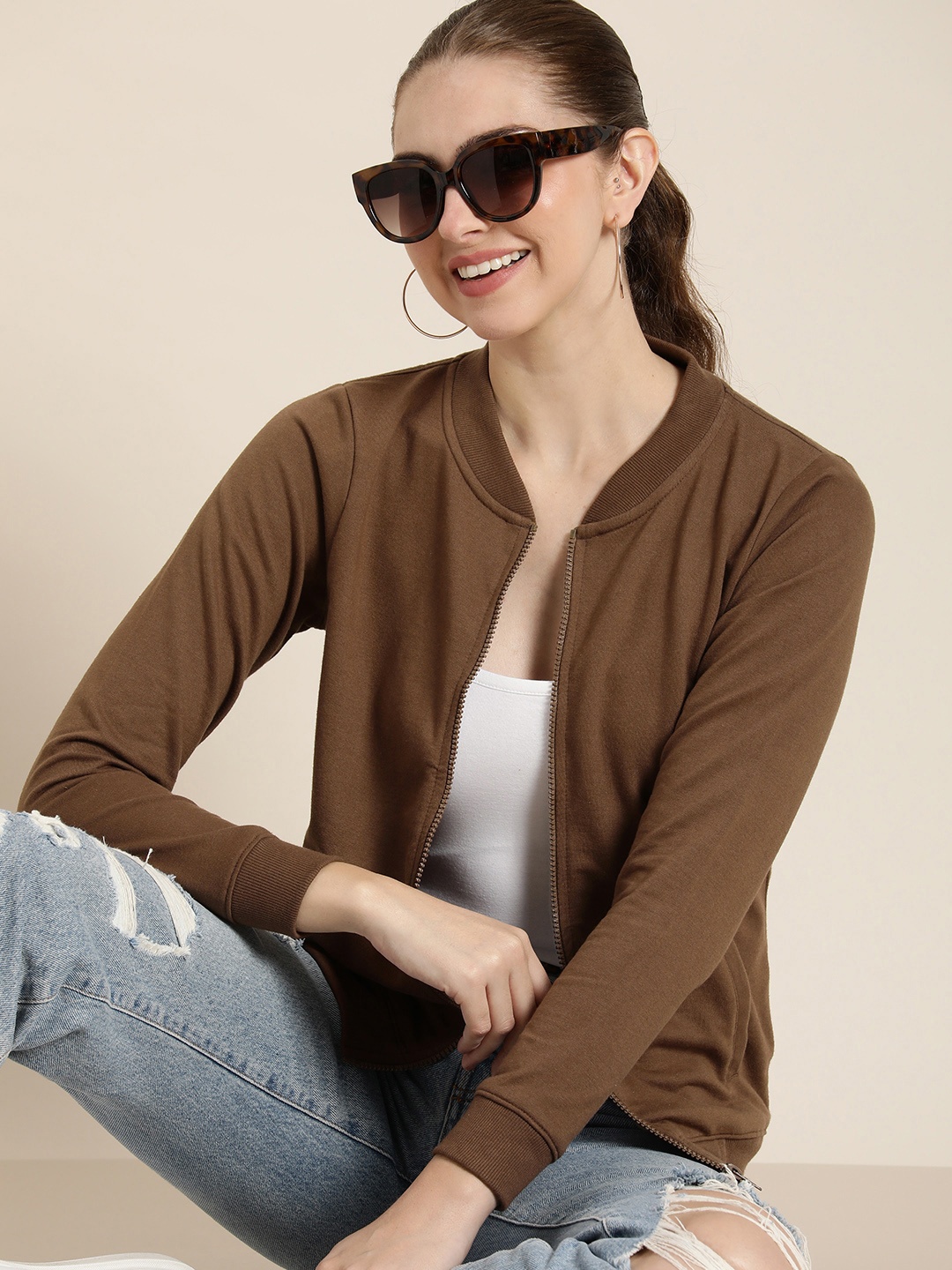 

HERE&NOW Mandarin Collar Sweatshirt, Brown