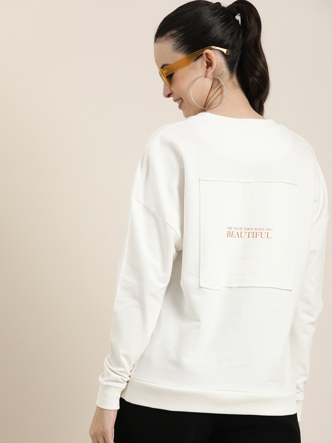 

HERE&NOW Pure Cotton Typography Printed Casual Sweatshirt, White