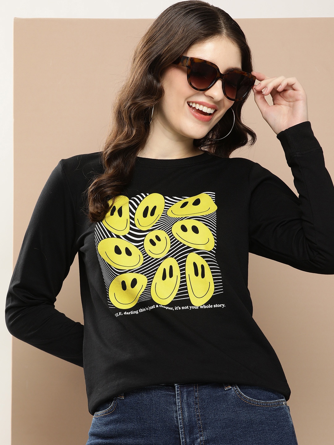 

HERE&NOW Round Neck Printed Sweatshirt, Black